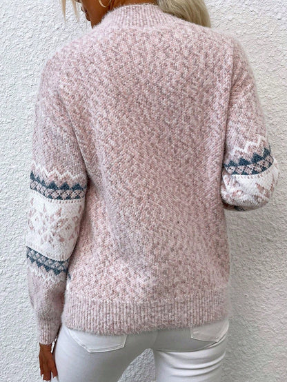 Women's Colour Block Jumper with Long Sleeves and Low Collar