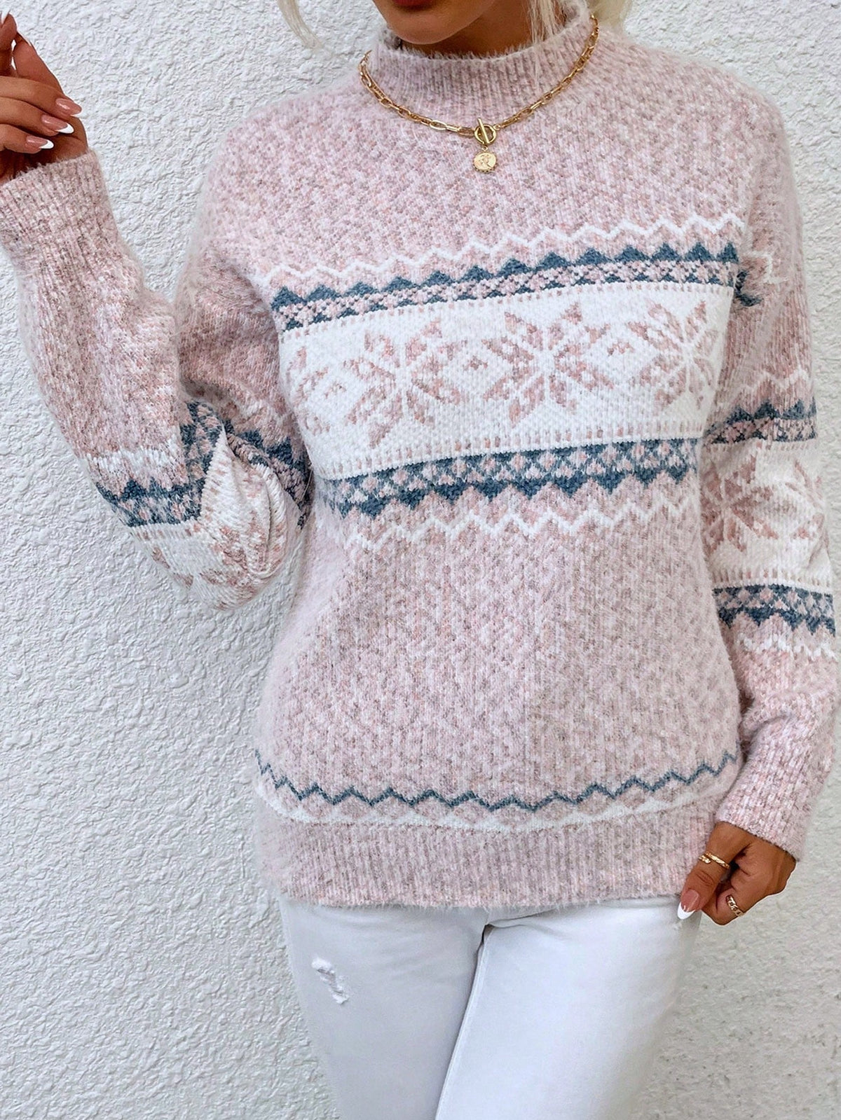Women's Colour Block Jumper with Long Sleeves and Low Collar