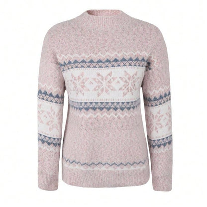 Women's Colour Block Jumper with Long Sleeves and Low Collar
