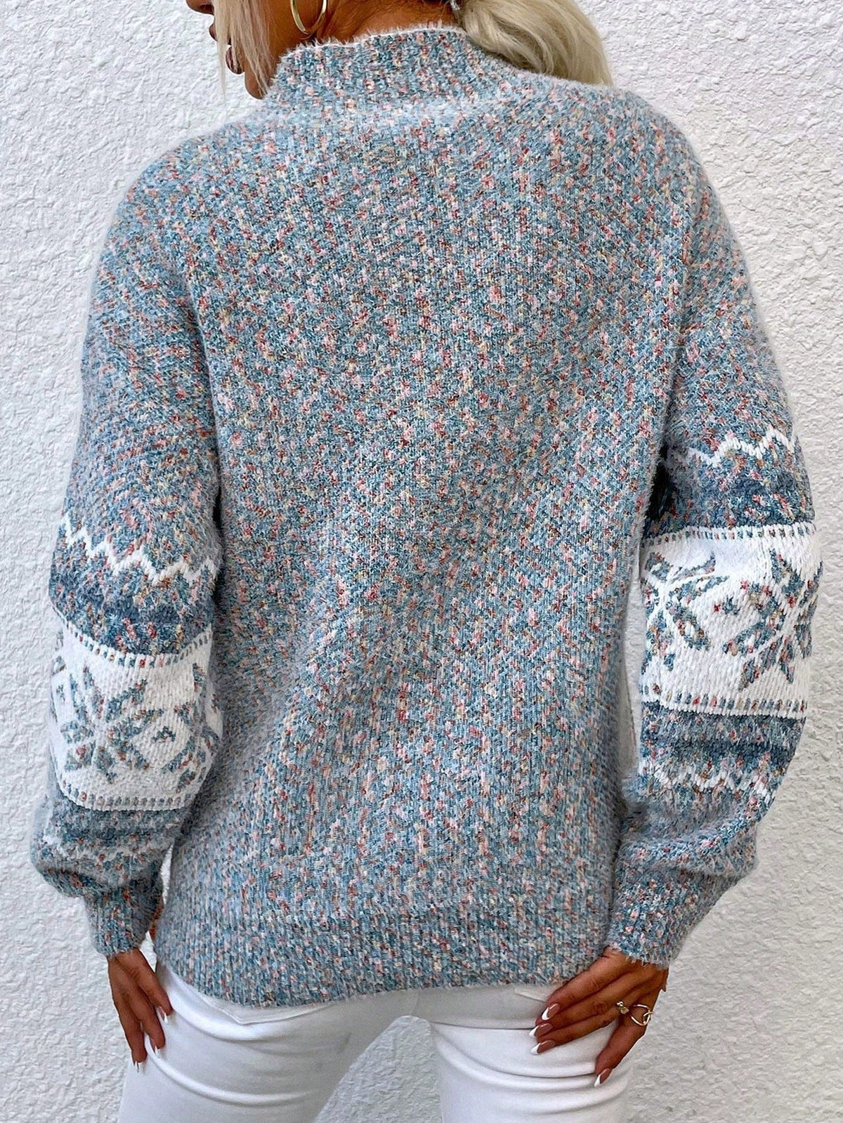Women's Colour Block Jumper with Long Sleeves and Low Collar