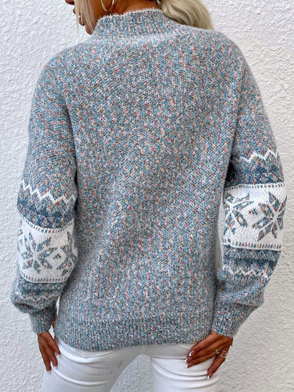 Women's Colour Block Jumper with Long Sleeves and Low Collar