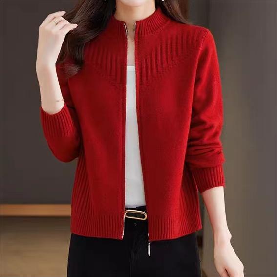 Women's Fine Knit Vest with Stand-up Collar and Full Zip