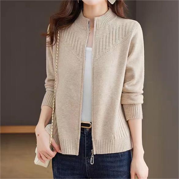 Women's Fine Knit Vest with Stand-up Collar and Full Zip