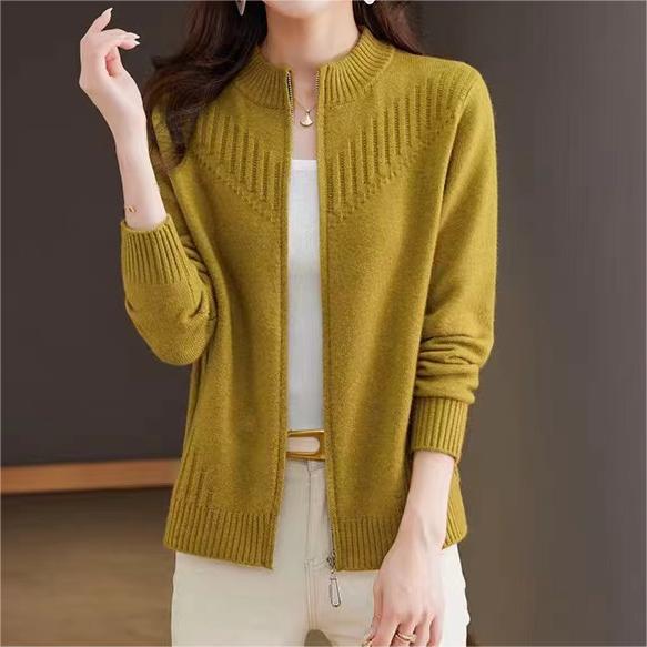 Women's Fine Knit Vest with Stand-up Collar and Full Zip