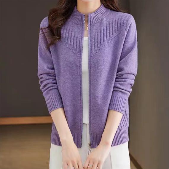 Women's Fine Knit Vest with Stand-up Collar and Full Zip