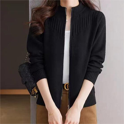 Women's Fine Knit Vest with Stand-up Collar and Full Zip
