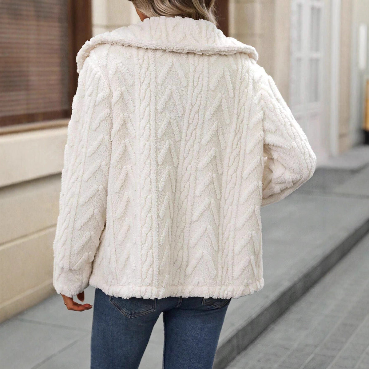 Women's Fleece Cardigan with Classic Collar and Button Front