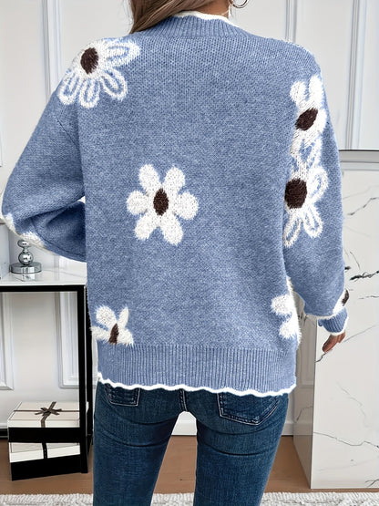 Women's Floral Print V-Neck Jumper with Comfortable Fit
