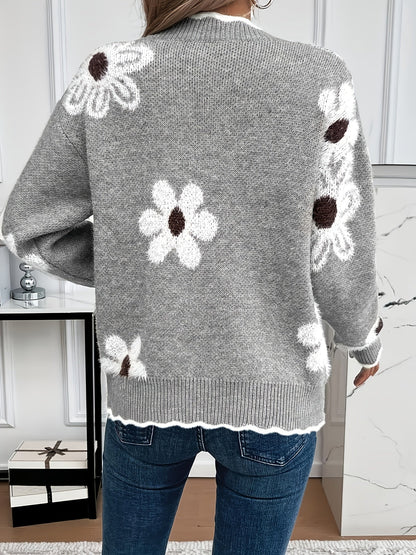 Women's Floral Print V-Neck Jumper with Comfortable Fit