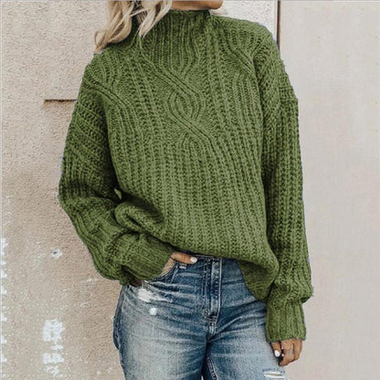 Women's High Neck Knit Jumper with Ribbed Trims