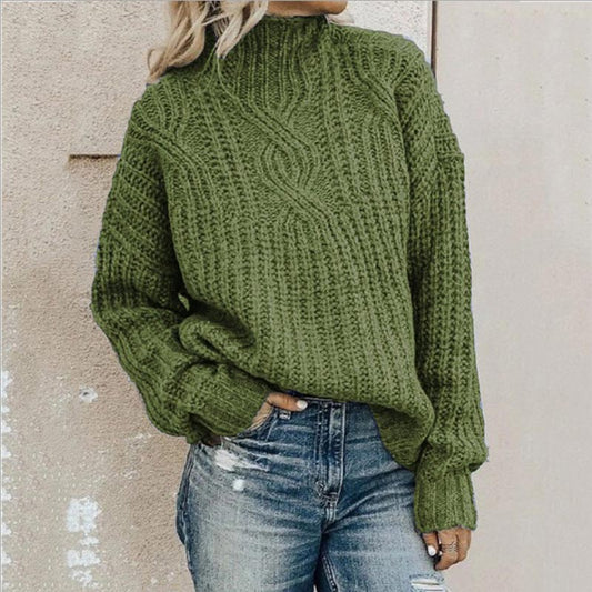 Women's High Neck Knit Jumper with Ribbed Trims