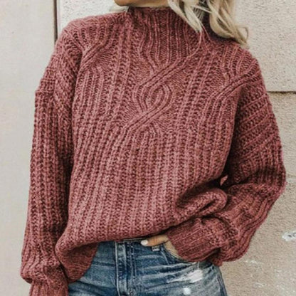 Women's High Neck Knit Jumper with Ribbed Trims