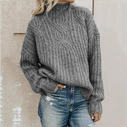 Women's High Neck Knit Jumper with Ribbed Trims