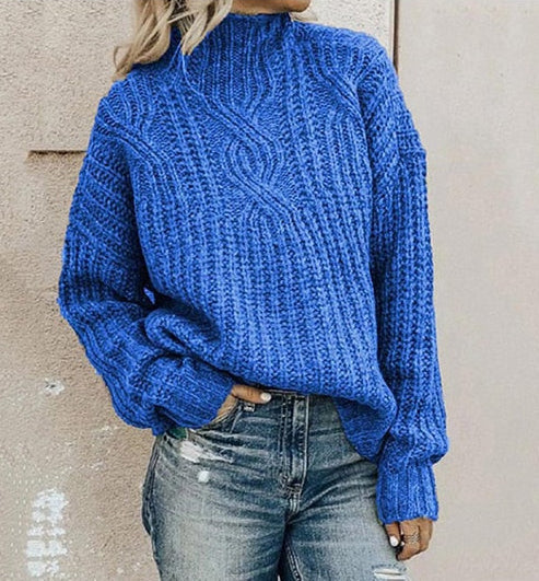 Women's High Neck Knit Jumper with Ribbed Trims