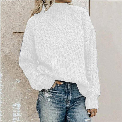 Women's High Neck Knit Jumper with Ribbed Trims