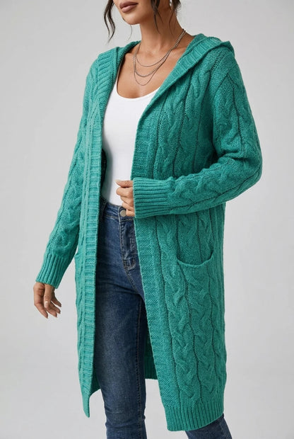 Women's Hooded Cardigan in Soft Knit with Open Front and Designed Cut