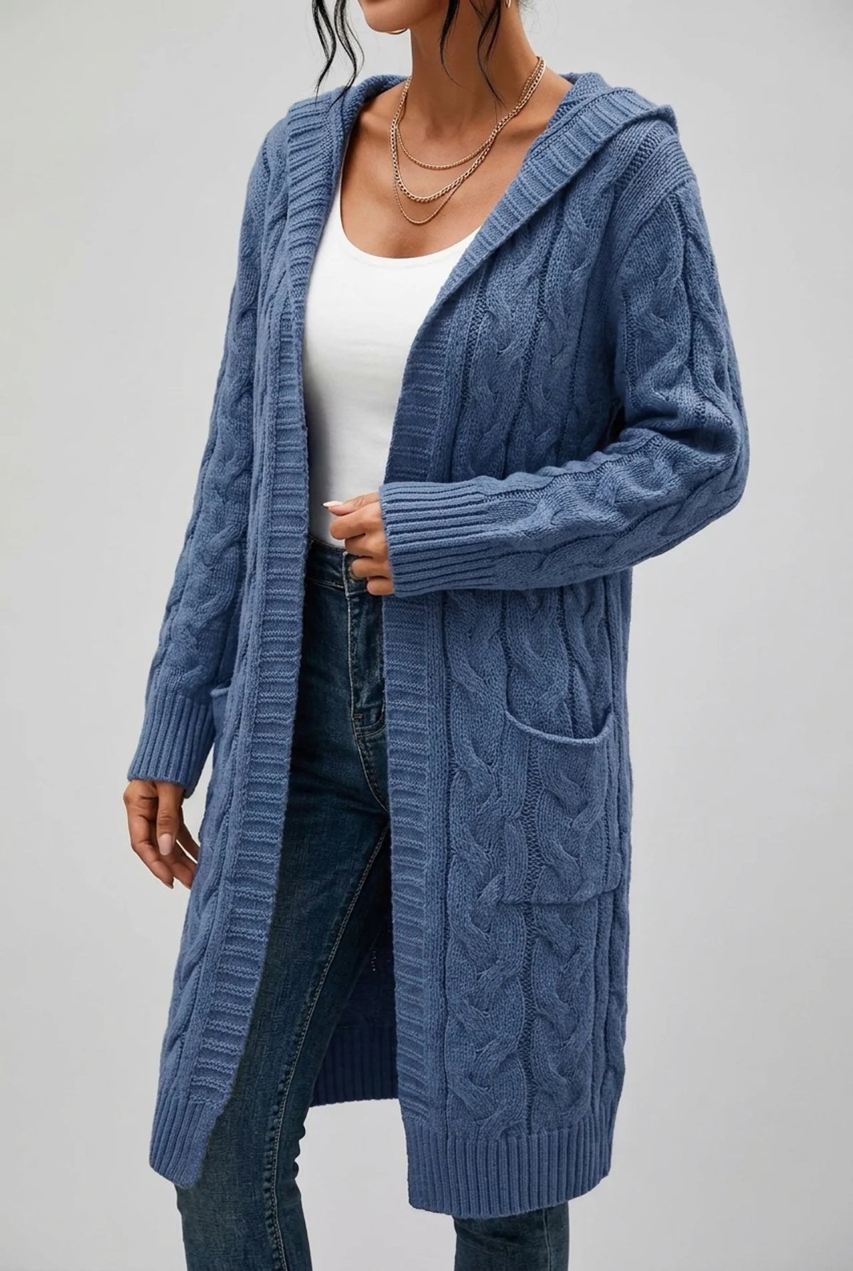 Women's Hooded Cardigan in Soft Knit with Open Front and Designed Cut