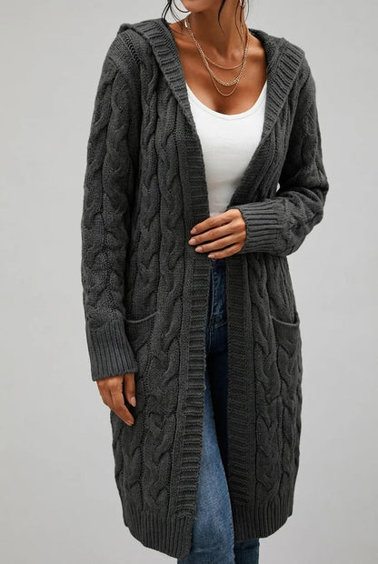 Women's Hooded Cardigan in Soft Knit with Open Front and Designed Cut