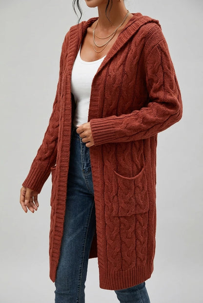 Women's Hooded Cardigan in Soft Knit with Open Front and Designed Cut