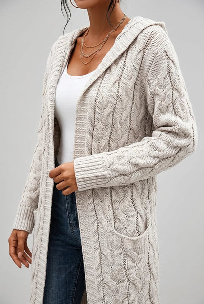 Women's Hooded Cardigan in Soft Knit with Open Front and Designed Cut