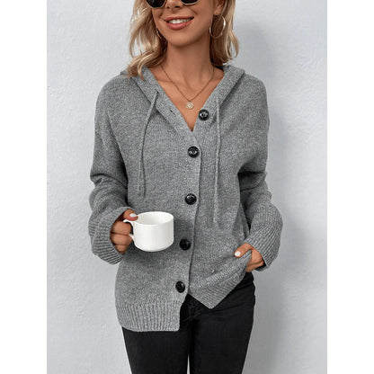 Women's Hooded Cardigan with Contrast Buttons and Soft Touch