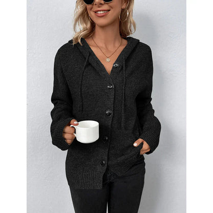 Women's Hooded Cardigan with Contrast Buttons and Soft Touch