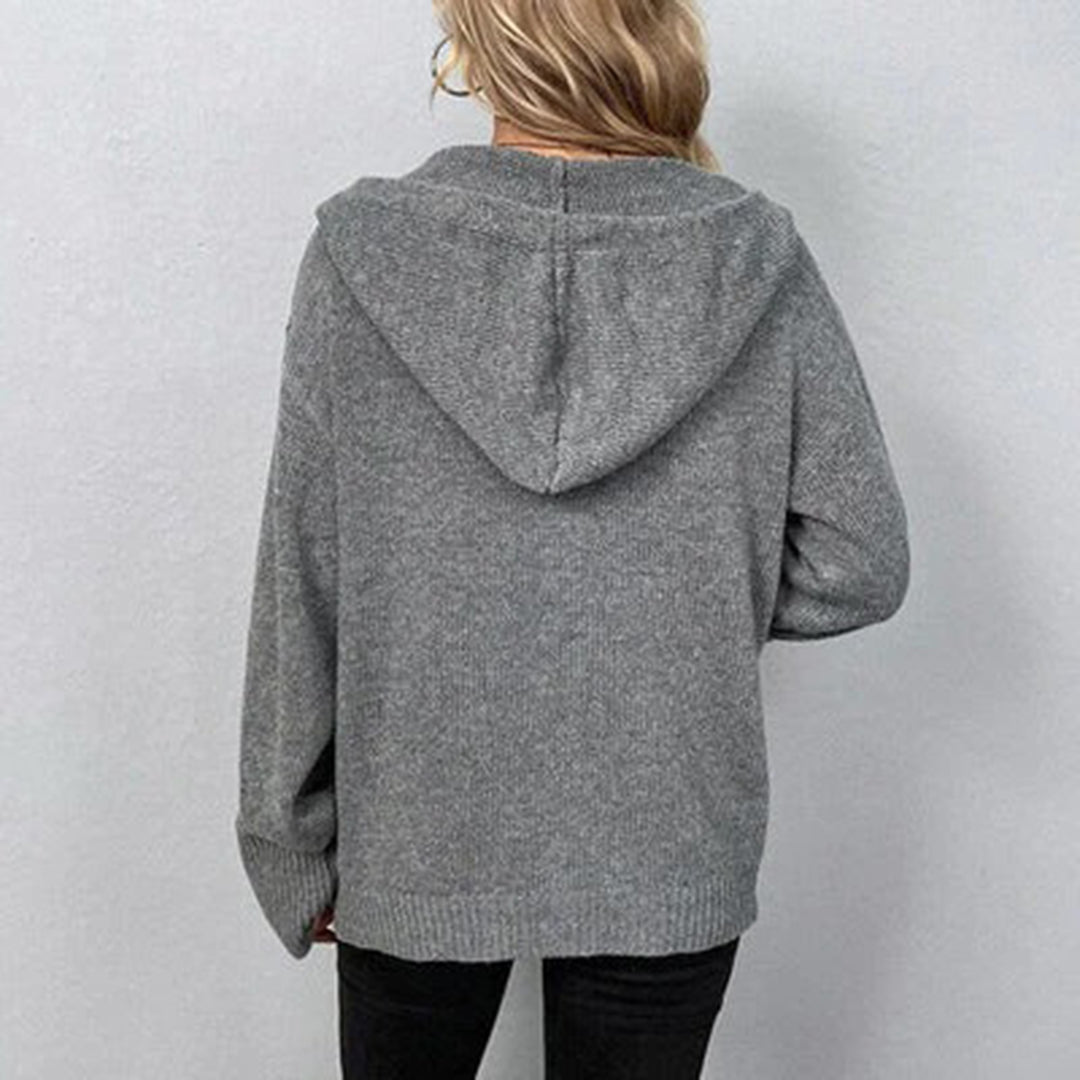 Women's Hooded Cardigan with Large Buttons and Relaxed Fit