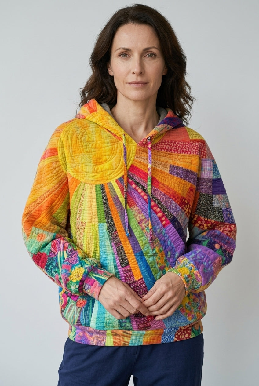 Women's Hoodie with Long Sleeves and Patchwork Design