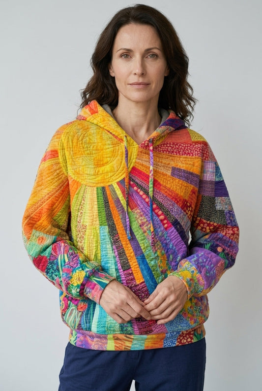 Women's Hoodie with Long Sleeves and Patchwork Design