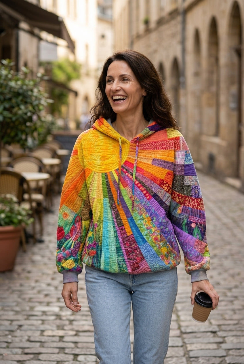 Women's Hoodie with Long Sleeves and Patchwork Design