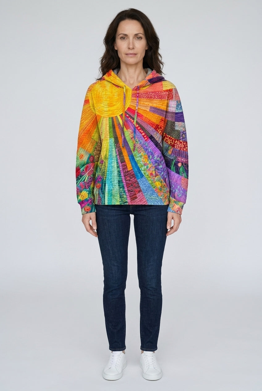 Women's Hoodie with Long Sleeves and Patchwork Design
