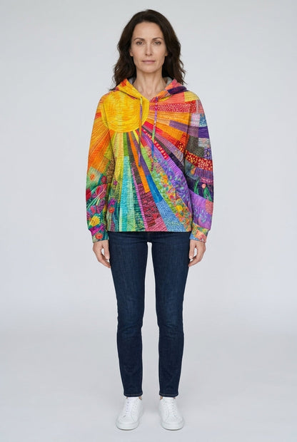 Women's Hoodie with Long Sleeves and Patchwork Design