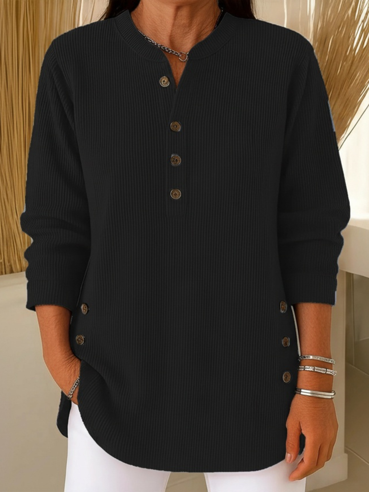 Women's Knit Jumper with Button Detail and Flattering Fit