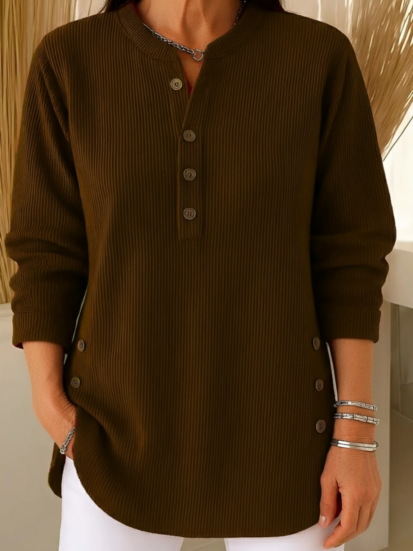 Women's Knit Jumper with Button Detail and Flattering Fit