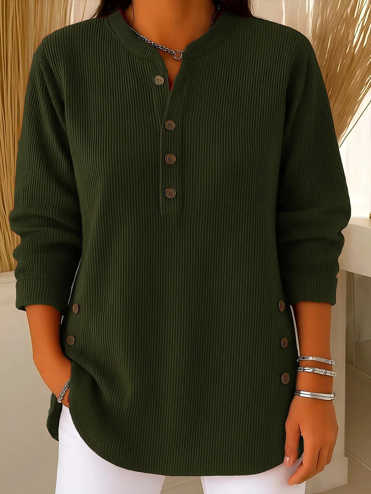 Women's Knit Jumper with Button Detail and Flattering Fit