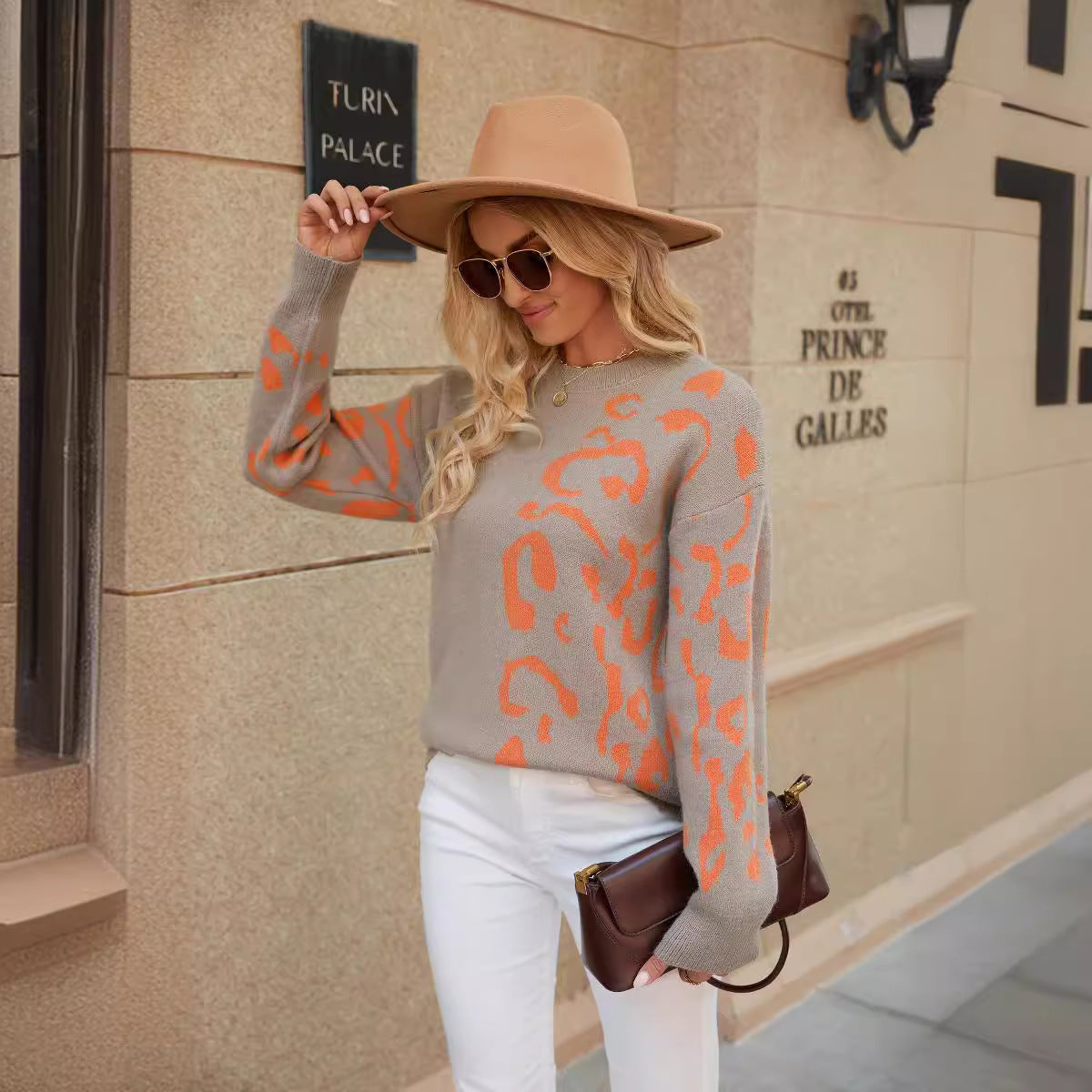 Women's Knitted Jumper with Animal Print Design