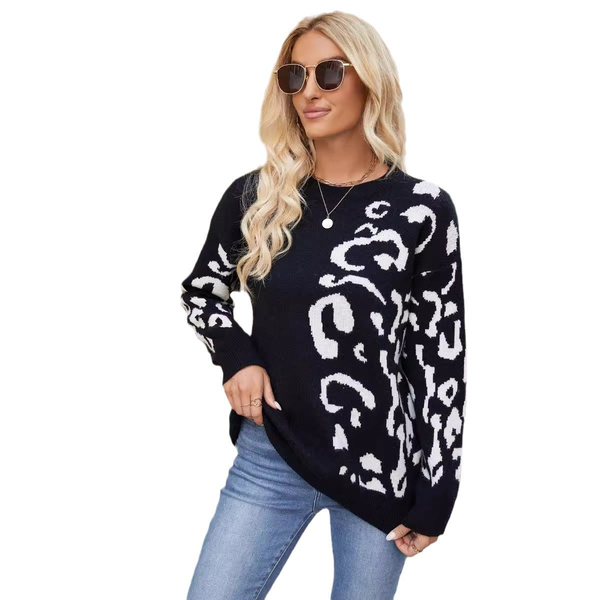 Women's Knitted Jumper with Animal Print Design
