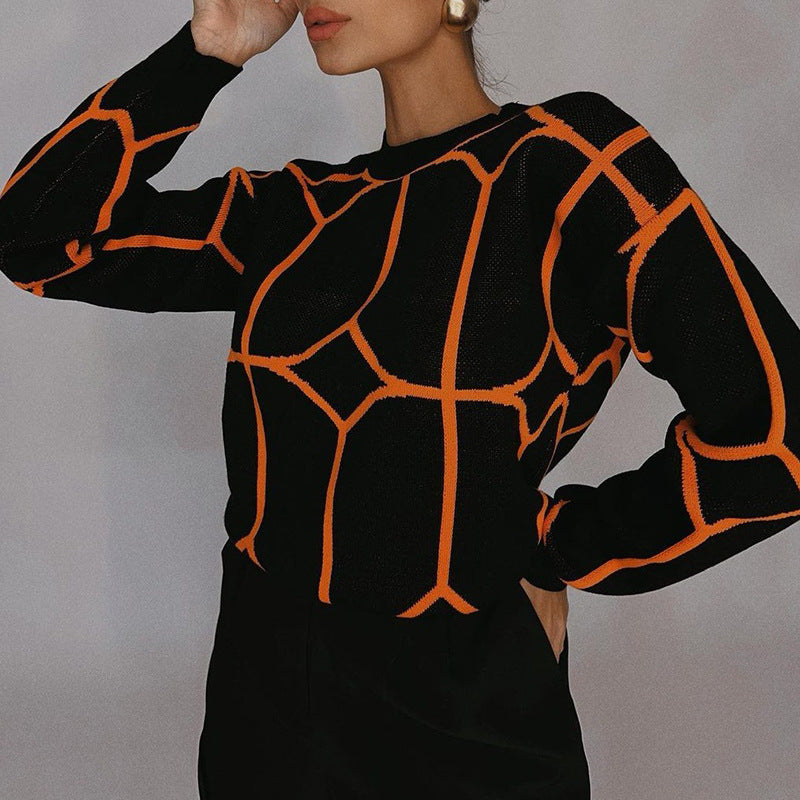 Women's Knitted Jumper with Geometric Pattern and Clean Finish
