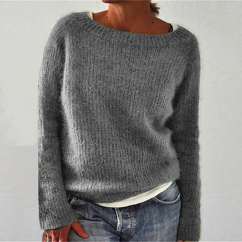 Women's Knitted Jumper with Round Neck and Soft Fabric