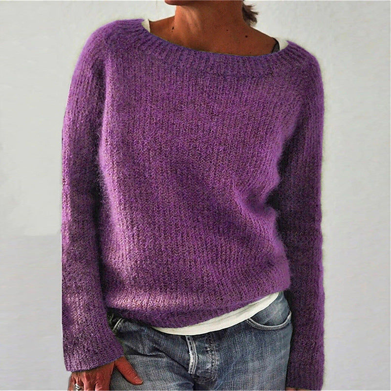 Women's Knitted Jumper with Round Neck and Soft Fabric