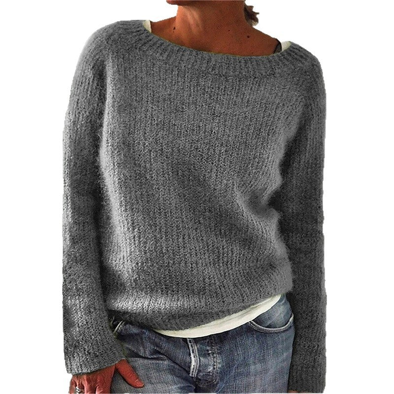 Women's Knitted Jumper with Round Neck and Soft Fabric