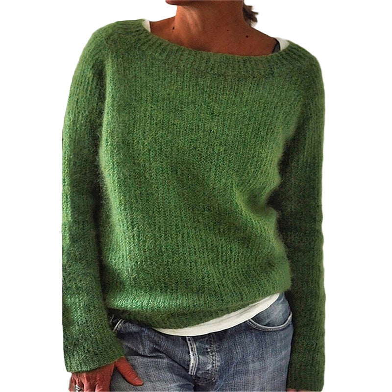 Women's Knitted Jumper with Round Neck and Soft Fabric