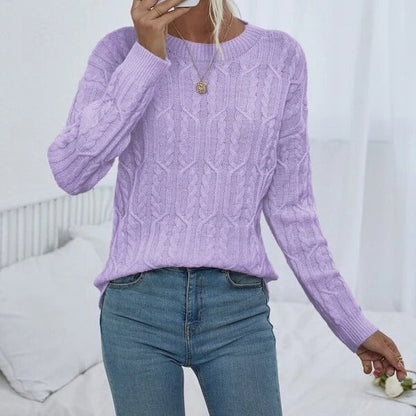 Women's Knitted Jumper with Twisted Pattern and Round Neckline