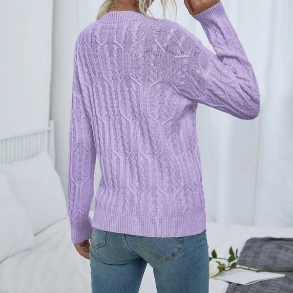 Women's Knitted Jumper with Twisted Pattern and Round Neckline
