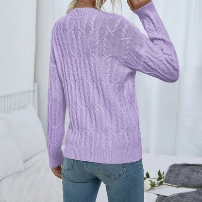 Women's Knitted Jumper with Twisted Pattern and Round Neckline