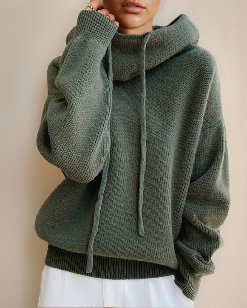 Women's Knitted Turtleneck Jumper with Mesh Design