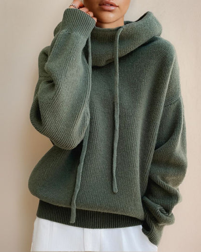 Women's Knitted Turtleneck Jumper with Mesh Design