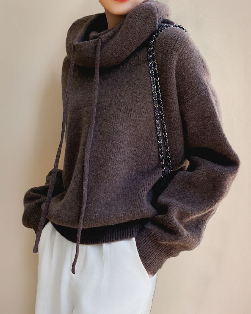 Women's Knitted Turtleneck Jumper with Mesh Design