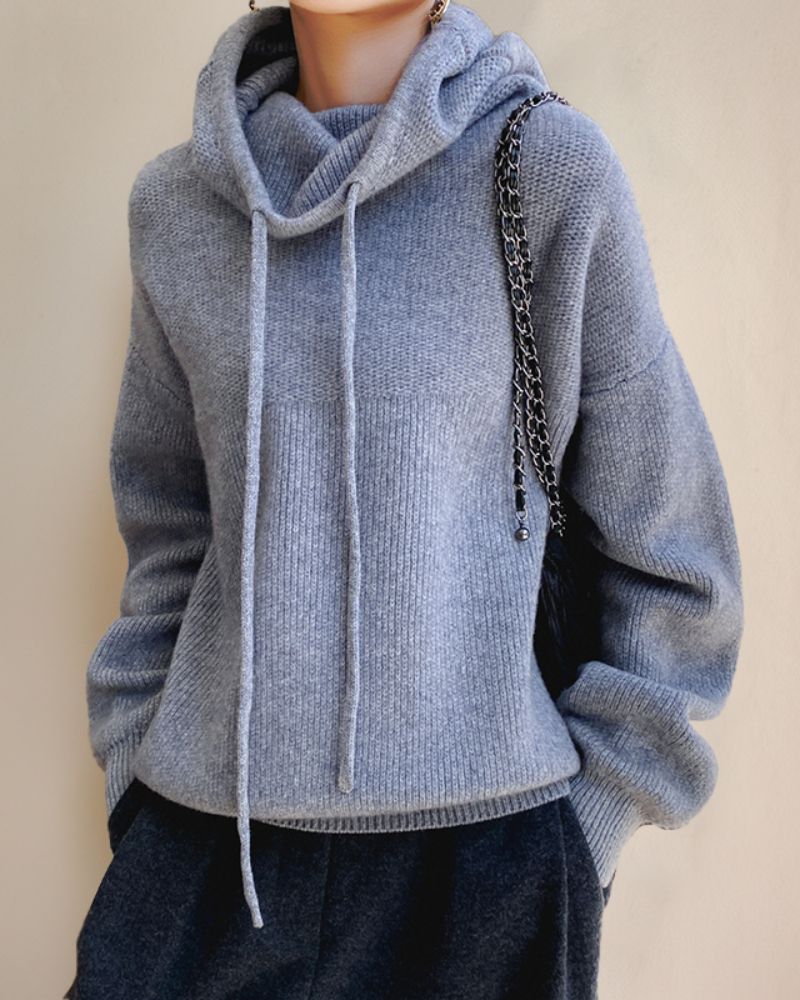 Women's Knitted Turtleneck Jumper with Mesh Design