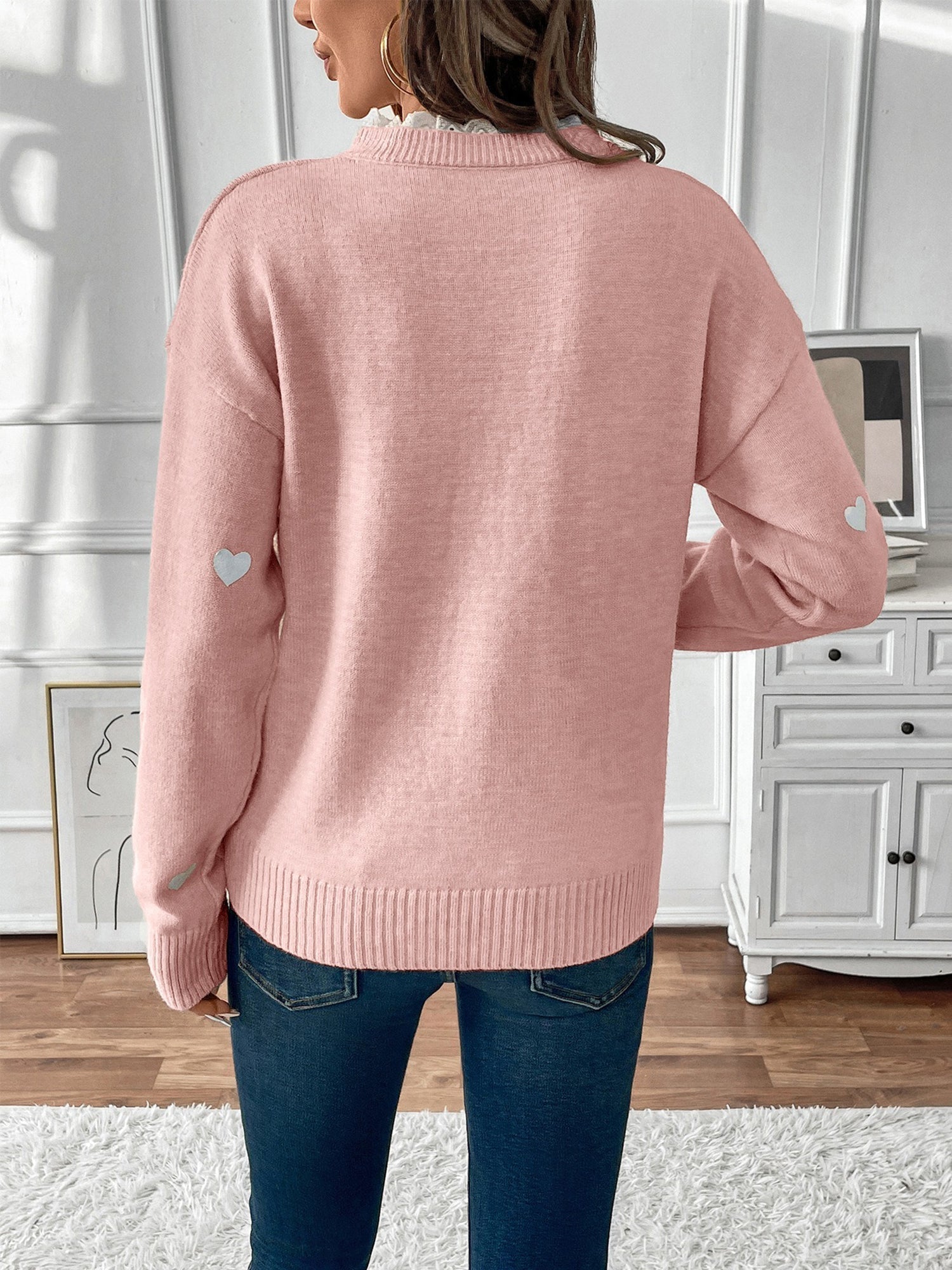 Women's Knitted V-Neck Jumper with Lace Detail